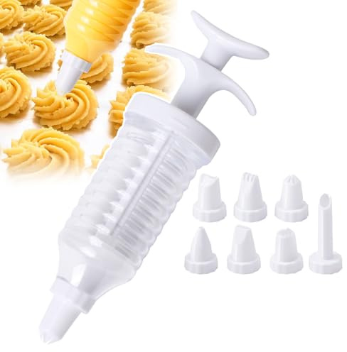 Pistola Para Galletas (4,3 X 15,6 X 6,4 Cm), Juego De Manga Pastelera Con 7 Boquillas, Mango Cómodo, Fácil De Usar Y Limpiar, Para Postres, Como Pasteles, Magdalenas Y Galletas.,White