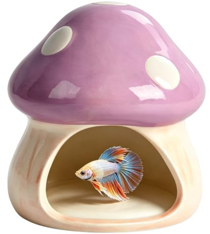 ANMOO Cute Mushroom House Betta Fish Tank Accessories Decor (Purple)