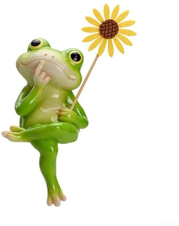 Feeshoppher Confezione da 4 statue di rana in resina per decorazione da giardino, figure realistiche a forma di rana in stile cartone animato, per esterni, prato, stagno, fontana, acquario