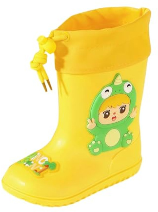 2026 Wellington Boots Rain Boots Medium High Non-Slip Ideal for Hiking Camping Wading Toddler Youth Outdoor Shoes Puddle Protection, yellow, 10 UK Child
