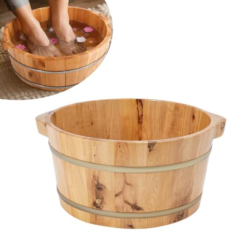 CHIMHOON trä-fotbadkar värmehållning fotbad hink rund 36,5 × 18 cm | Cypress fotpool för fotbad handbad sittbad bastu wellness