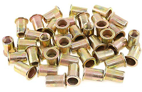 Keadic 100Pcs M8 Rivet Nuts Metric Zinc Plated Rivet Nut Carbon Steel Rivet Nut Flat Head Threaded Insert Kit Threaded Rivet Insert Nutsert Rivnuts Kit for Furniture