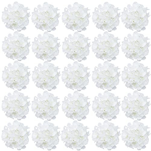 FagusHome 30 Pcs Silk Hydrangea Heads Artificial Flowers Heads and Stems Fake Hydrangea Flowers for Home Wedding Decor (Pure White)