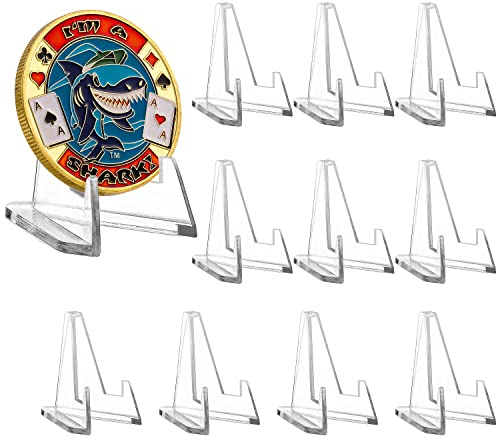 Acrylic Coin Display Stands, Challenge Coins Holders, Mini Easel Holders, Display Stand for Sports Cards, Casino Chips, Poker Guards, Greeting Cards, Challenge Medallions, AA Coins 1.4 Inch, 10 Packs