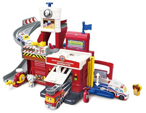 VTech - Tut Tut Bolides Série Pro, Super Caserne de Pompiers Interactive avec Camion Suzie Alerte Incendie, Circuit Voitures, 4 Zones Magiques, Cadeau Enfant de 2 Ans à 6 Ans - Contenu en Français