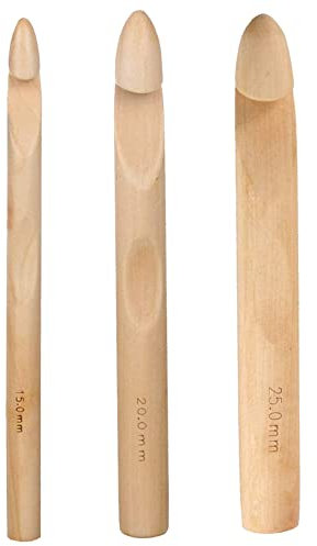 BLMHTWO 3PCS Wooden Crochet Hooks, Natural Bamboo Crochet Needle Big Crochet Hook Set Ergonomic Handle Knitting Crochet Needle Set for Beginner Thick Fabric Chunky Yarn Craft (25/20/15mm)