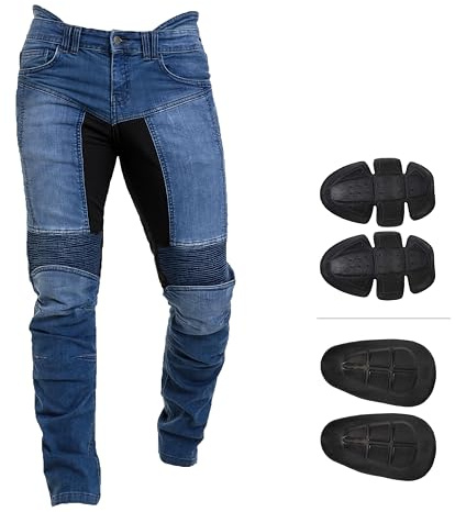 Juicy Trendz Men's Stretch Denim Biker Jeans CE Removable Armor Pads | Stretch denim motorcycle fabric, protective Aramid lining, removable knee & hip pads, tactical biker safety & style fit