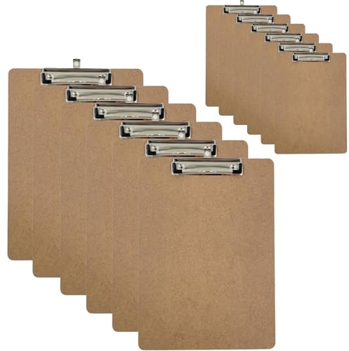 Clipboards A4 Pack of 12 Wooden Low Profile Perfect for Office,School, Home Clip Board (12x Clipboards)