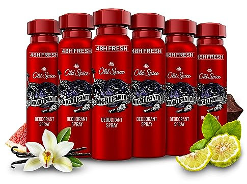Old Spice Night Panther Men’s Deodorant Body Spray ml, Aluminium Free, Long Lasting Perfume Quality Scent, 48H Fresh, Anti-White Mark and Yellow Stain,Pack of 6