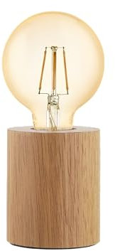 EGLO Tischlampe Turialdo, Tischleuchte Industrial, Vintage, Nachttischlampe aus Holz und Stahl, Wohnzimmerlampe in Natur, Schwarz, FSC zertifiziert, Lampe mit Schalter, E27 Fassung