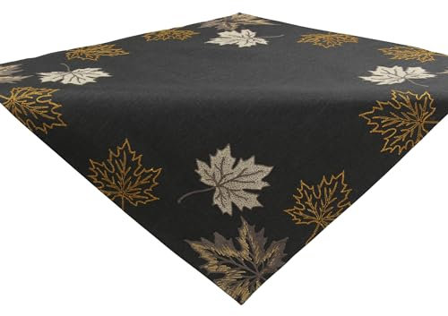 Elegante Herbstlaub-Stickerei Graue Mitteldecke Tischdecke 85x85 cm - Hochwertiges Leinen-Optik Polyester, Perfekt für Herbstdekor und Thanksgiving – Verschiedene Größen Verfügbar!