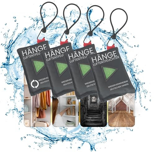 TronicXL Lot de 4 coussins déshumidificateurs réutilisables à suspendre pour armoire, camping, cave à cigare, armoire, cuisine, maison, granulés - Accessoire de déshumidificateur