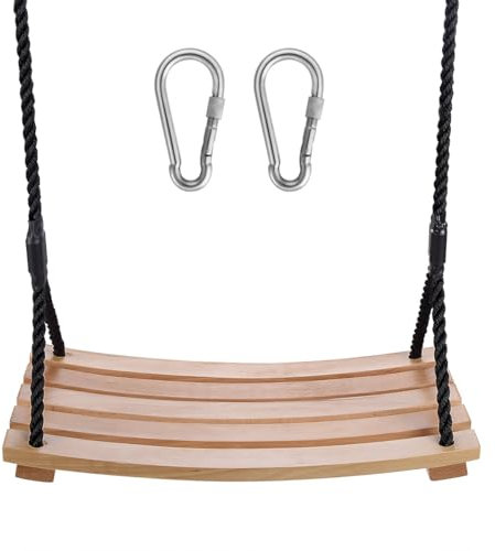 Kugooyi Schaukel Outdoor - Holz Schaukelsitz Erwachsene Kinder Garten Spielplatz Schaukel mit Einstellbares Hanfseil für Innen Außenbereich (56 * 25cm)