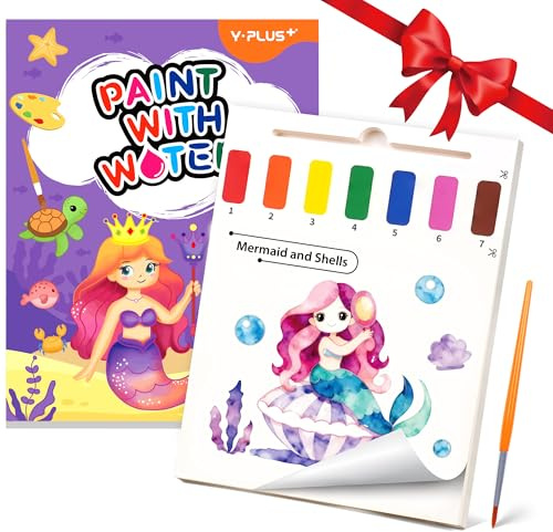 YPLUS Magic Water Colouring Book for Kids Ages 2-5, Mermaid Theme | Mess Free Water Paint Set for Kids, Magic Book with Brush, Travel Toys Art Craft Gift Ages 2-5