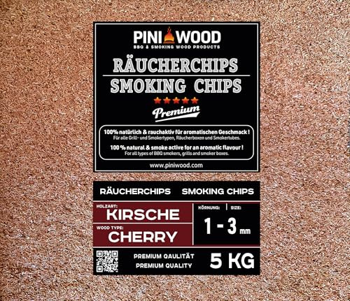 PINI 5 kg di trucioli per affumicatura, ciliegia, 1-3 mm, trucioli per affumicatura, 18 litri