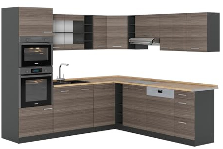 Vicco Eckküche R-Line, Edelgrau, 247 x 46 cm ohne Arbeitsplatte, für Variable Küchenplanung und modulare Erweiterung