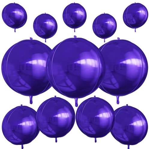 12Pcs Dark Purple Round Foil Balloons, 22 15 10 4D Helium Ball Balloon, Metallic Purple Foil Balloon for Galaxy Birthday Graduation Wedding Anniversary New Year Eve Disco Prom Party Decorations