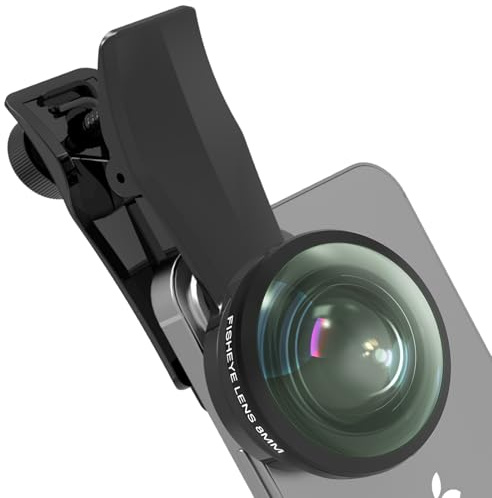 Veedzoens 8MM 220°Fisheye Lens for iPhone Android Smartphone, Compatible with SmallRig NEEWER Phone Cage, with 17mm Thread Universal Phone Lens Clip and Black Portable Bag