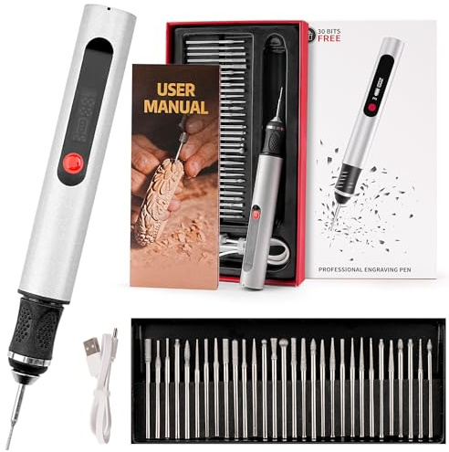 NuoDunco Electric Engraving Tool Kit, USB Cordless Rechargeable Engraving Pen Mini DIY Engraver Pen Rotary Tool for Carving Wood Metal Stone Plastic Jewelry Glass Etching