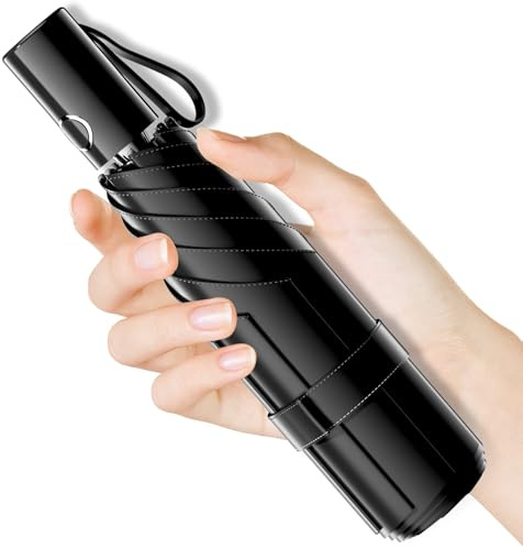 Moorrlii Automatischer Mini-Reise-Regenschirm, winddicht, faltbar, UV-Schutz, sofortiges Öffnen/Schließen für Regen/Sonne, kleines, kompaktes, leichtes Design, passt in Tragetasche/Reisetasche