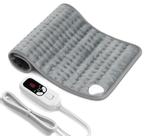 Levesolls Termoforo Elettrico 60x30cm – Per Schiena, Spalle e Addome, 6 Livelli Di Temperatura, 4 Timer, Riscaldamento Rapido, Spegnimento Automatico, Lavabile In Lavatrice – Grigio Chiaro