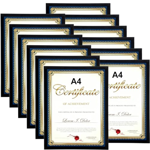 MYGOGYM A4 Photo Frames Black 12 Pack, A4 Certificate Multiple Picture Frames Set Modern Style, Tabletop or Wall Mount