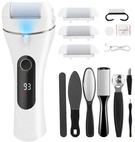 Lima elettrica piedi duri con 3 rulli e 17 strumenti, 3 velocità, silenziamento, professionale Foot File per rimuovere durature e calli lima elettrica piedi (bianco)