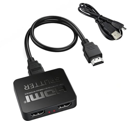 Divisor HDMI de 1 Entrada a 2 Salidas, Adaptador HDMI 4K a 30 Hz, 3D 1080p | para 2 monitores a la vez, distribuidor HDMI de 1 entrada a 2 salidas para televisores, monitores, proyectores, ordenadores