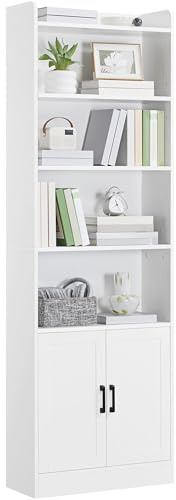 Yaheetech 7-Tier Bookcase with Adjustable Shelves & Doors for Living Room