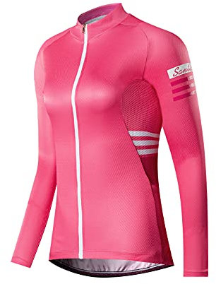 Santic Maillot Cyclisme Femme Maillot Velo Femme Manches Courtes Route VTT Élastique avec Poche Rose EU XXXL