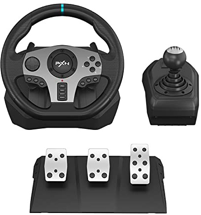 PXN V9 Steering Wheel for PC, PS4, Xbox, Switch - Universal Usb Sim Racing Wheel, APP, 270/900° Adjustable, 3 Pedals & Shifter Full Bundle(Black)