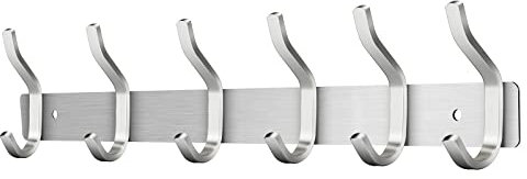 MEIJO Garderobenhaken Edelstahl, Hakenleiste Kleiderhaken Wand mit 6 Haken, Garderobe Garderobenleiste Wandgarderobe für Schlafzimmer Bad Küche (Silber, 6 Haken)