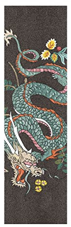 BEUSS Flower Plant Dragon Black Skateboard Grip Tape Sheet Anti Slip Longboard Griptape Bubble Free 33''X 9'' for Youth Boys Girls Kids(1Pcs)