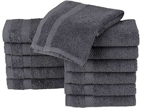 La Maison 100% Egyptian Cotton 600GSM Superior Pack of 12 Face Cloth Flannel Washcloth Towel Set Super Soft Everyday Use (Charcoal)