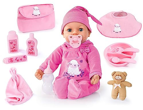 Bayer Design 94697AL Piccolina Real Tears Babypuppe interaktiv, weint echte Tränen, lacht, mit Zubehör, rosa