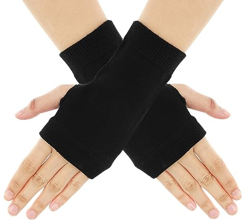 Sibba Mitaines Mitaines Mitaines Hiver Épais Court Extensible Coton Tricoté Moufles Poignets Tricotés Trou Pouce Bureau Taper Téléphone Arthrite Unisexe Femme Homme 1 Paire Noire Taille Unique