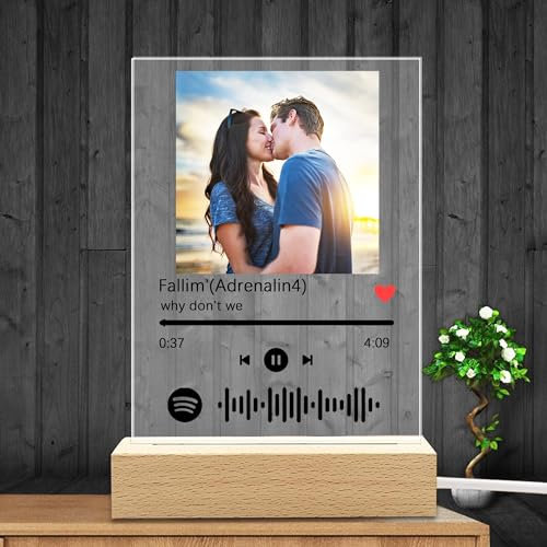 MIKLIK Spotify Glas Personalisiert Song Cover mit Foto Scannbar Spotify Code Nachtlicht aus Acrylglas, Geschenkidee für Partner, Familie, Freunde, Geburtstag
