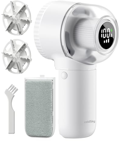 Fabric Shaver, 𝟮 𝗶𝗻 𝟭 Rechargeable Lint Remover with Brush, Large Sweater Shaver with Digital Display, 3 Speeds Lint Shaver, 6-Leaf Blades Lint Remover for Clothes, Sofa, Bedding, White