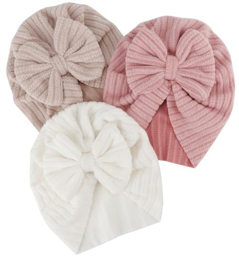 DRESHOW Neugeborenen Baby Turban Mütze mit Schleife - Weiche Dehnbare Säugling Mädchen Jungen Beanie für Kleinkinder - Kindergarten Krankenhaus Mütze - 3 Stück
