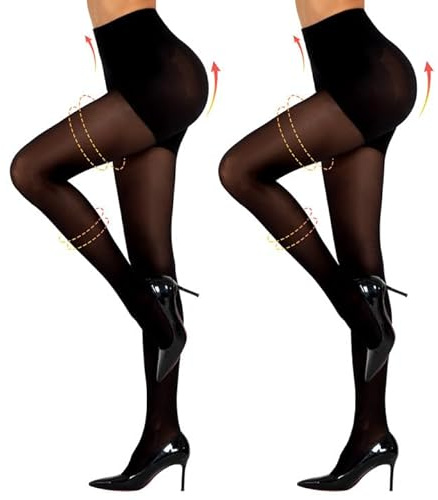 Yilanmy Women's Control Top Pantyhose 50D Semi Opaque Tights Run Resistant 10-15mmHg Support Hose Compression Tights 2 Pairs(Black, M)