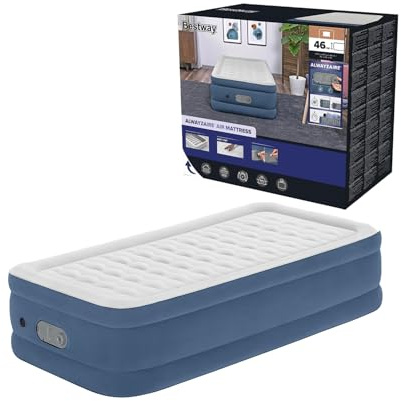 Bestway AlwayzAire Matelas Gonflable Une Personne Twin avec Double Pompe intégrée - 191 cm x 97 cm x 46 cm - Gris Clair/Bleu