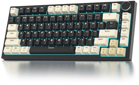 SOLIDEE Trådlöst 75-procentigt Mekaniskt Tangentbord med Knopp,Bluetooth 5.0/2.4GHz/USB-C Gasket Mount Tangentbord,Hot Swappable/RGB Belysning Mekaniskt Speltangentbord med Cream Grey Switch(82 Black)