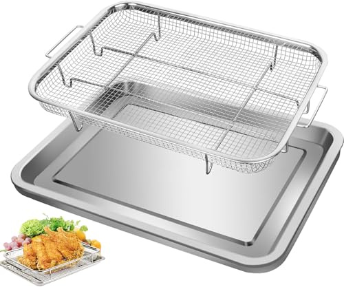 Liwankaqi Teglia da forno in acciaio inox con griglia di raffreddamento (39,2 x 29,3 x 5,5 cm), antiaderente per biscotti, grigliate e raffreddamento, atossica e facile da pulire