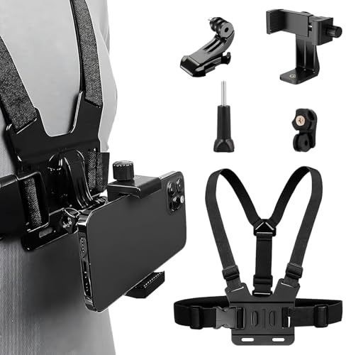 Correa elástica ajustable para el pecho para GoPro 13 12 11 10 9 Max 8 7 6 5, Insta360, DJI Osmo, cámaras de acción, teléfonos móviles, kit de soporte de arnés de montaje en pecho incluye gancho en J