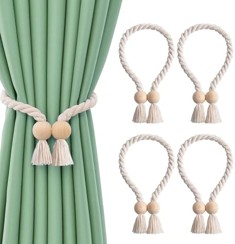 BDHYYM 4 Stück Magnetische Vorhang Raffhalter für Gardinen Raffhalter für Vorhänge, Gardinenhalter Baumwolle Seil Curtain Holder für Home Büro Gardinen Deko
