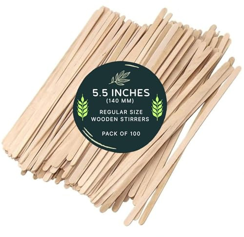 Wooden Coffee Stirrers 140mm (100 Pcs) | Disposable Eco Friendly Wooden Stirrer, Cocktail Sticks, Hot & Cold Drink Stirrers, Cocktail Stirrer, Long and Sturdy Craft Sticks for Tea, Coffee & Cocktails