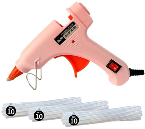 Pink Mini Hot Glue Gun with 30 Glue Sticks (7×150mm), Low Temp 20W Small Glue Gun for Crafts, DIY Projects, School Projects & Quick Fixes