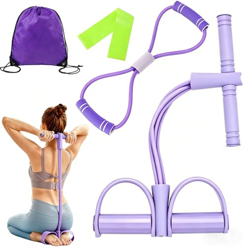 CHUANFU 4 Pièces Corde de Tension Multifonction avec Figure 8 Bande de Resistance et Elastique 8 Tubes avec Pédale, Elastique Musculation pour Abdominaux Bras Jambes Minceur Yoga Sport Maison