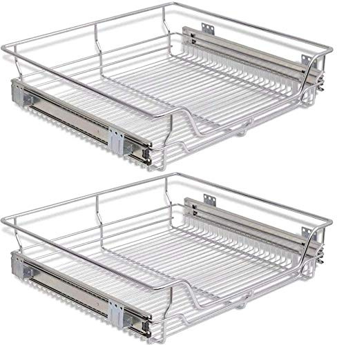 BAKAJI Set 2 Cassetti Telescopici Cassetto Telescopico Mobili Cucina Cestello Mensola Estraibile Mobile Salvaspazio con Binario in Acciaio Inox (60 cm Set 2 Pezzi)