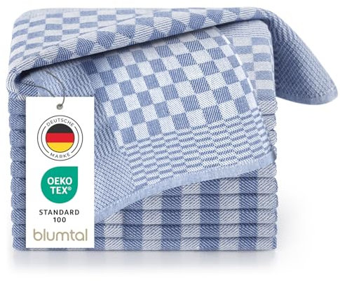 Blumtal 20er Set Premium Geschirrhandtücher Blau Kariert - Hochwertiges Handtücher Set 100% Baumwolle - Küchenhandtücher 50x70 cm - Oeko-TEX® Zertifiziert Geschirrtücher Baumwolle